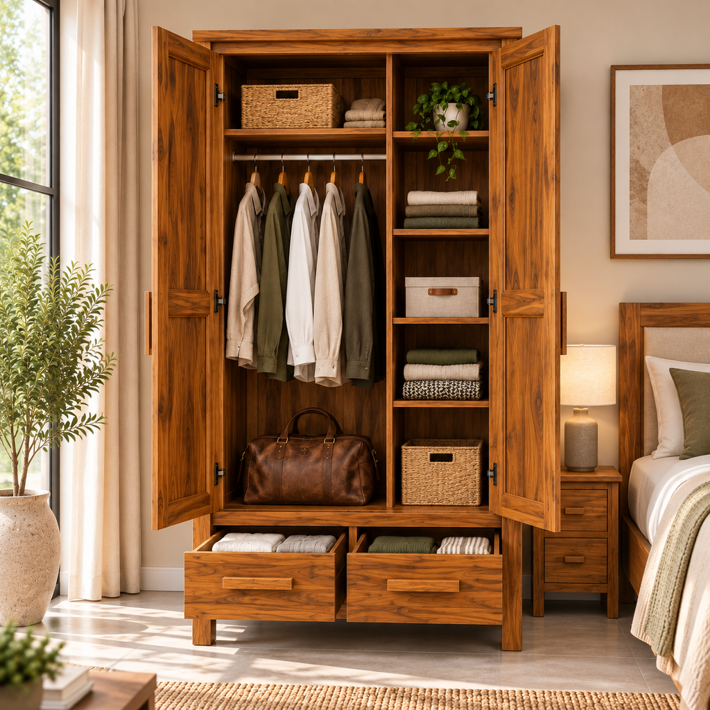 Spain Teak Wood Wardrobe
