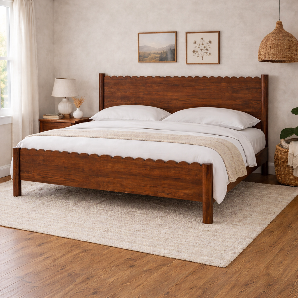 Indiana Scalloped Edge Solid Wood Elegant Bed Queen Size