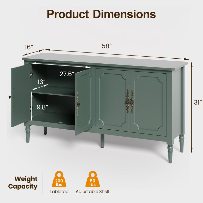 Collynns 58" W Sideboard Cabinet with Adjustable Shelves and 4 Doors