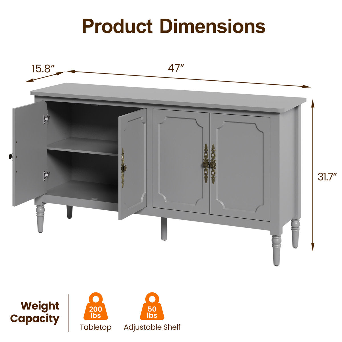 Collynns 58" W Sideboard Cabinet with Adjustable Shelves and 4 Doors