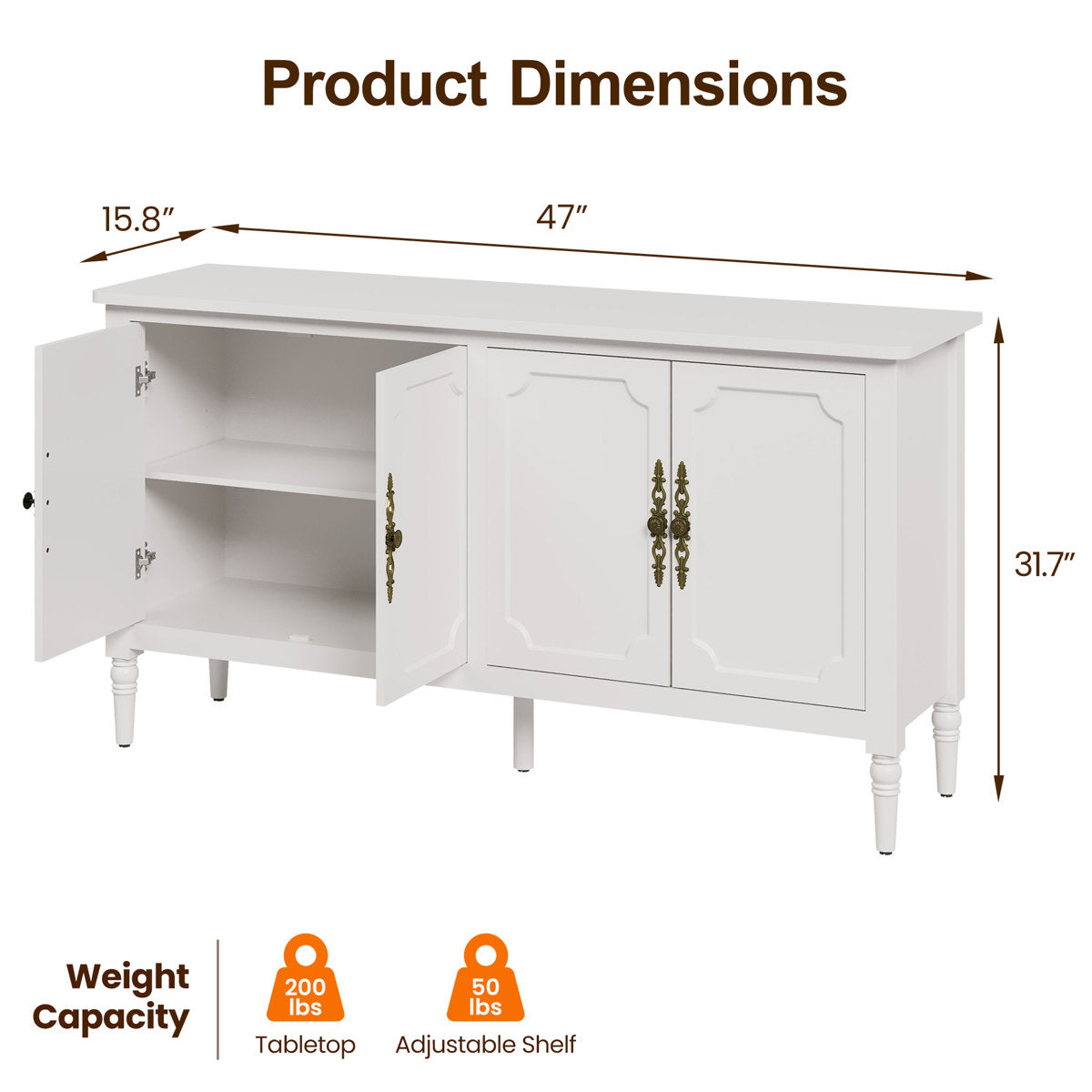 Collynns 58" W Sideboard Cabinet with Adjustable Shelves and 4 Doors