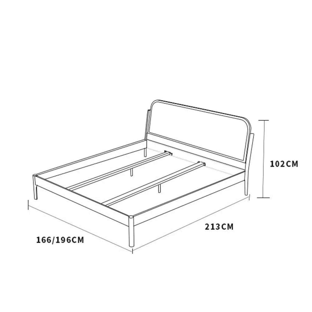 Solid Wood Bed with Rattan Headboard — No Storage | Mamta Handicraft