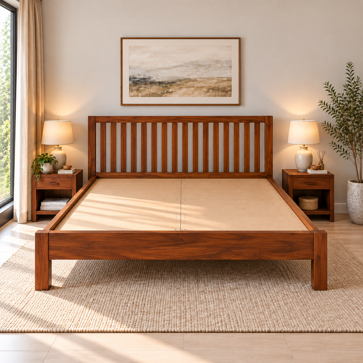 Dakota Teak Wood Cane Bed