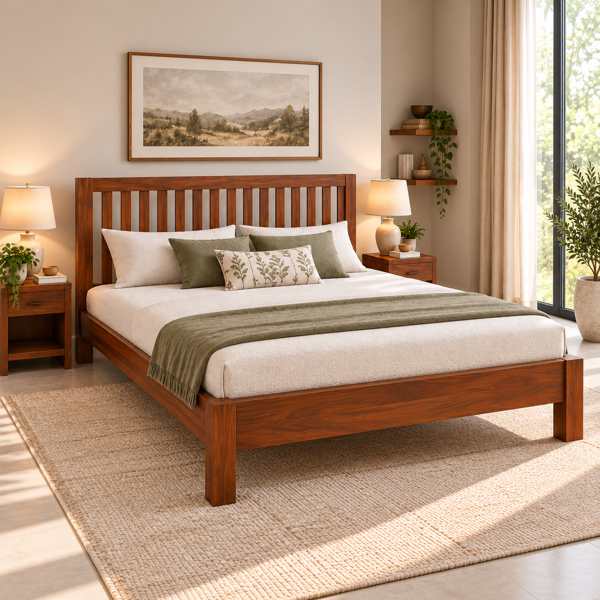 Dakota Teak Wood Cane Bed