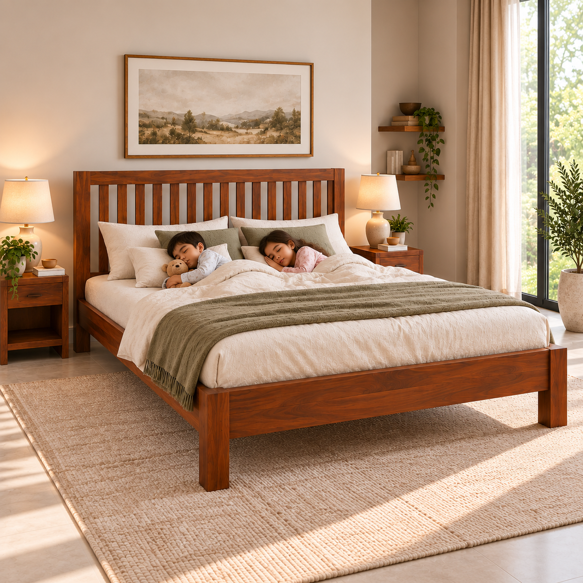 Dakota Teak Wood Cane Bed