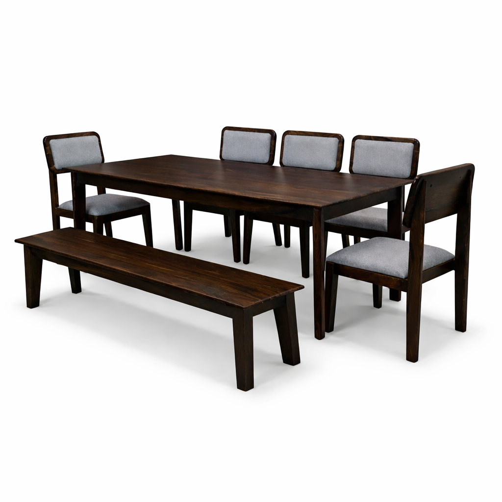 Urban Living Solid Sheesham Wood Eight Seater Dining Table Set With Bench-Walnut