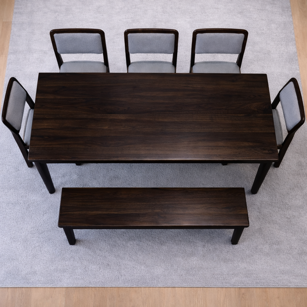 Urban Living Solid Sheesham Wood Eight Seater Dining Table Set With Bench-Walnut