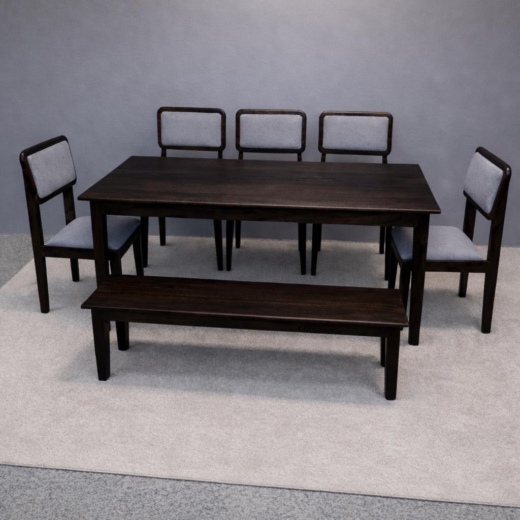 Urban Living Solid Sheesham Wood Eight Seater Dining Table Set With Bench-Walnut