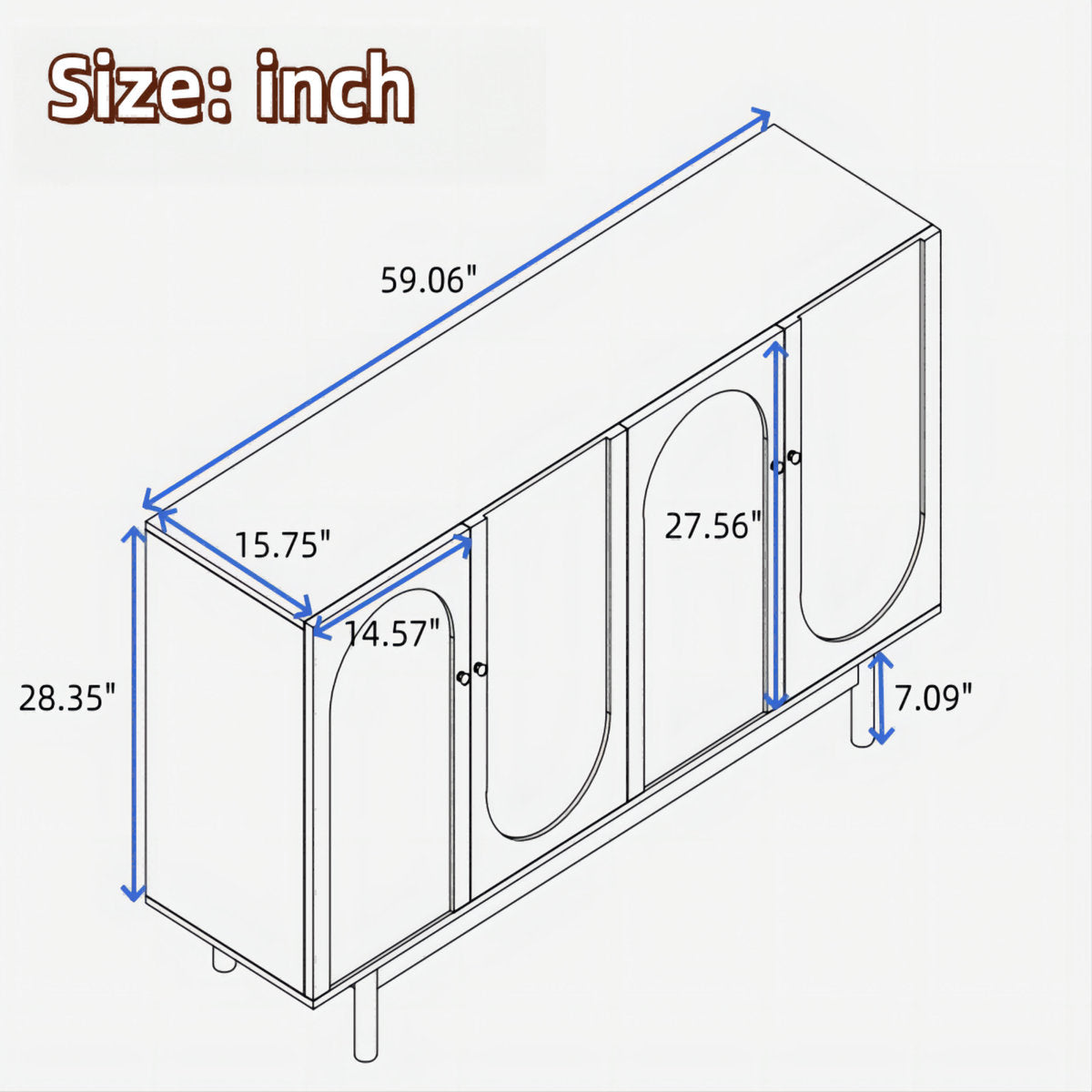 Functional 4-Door Intaglio Storage Cabinet Buffet Cabinet Sideboard Cabinet Office Credenza