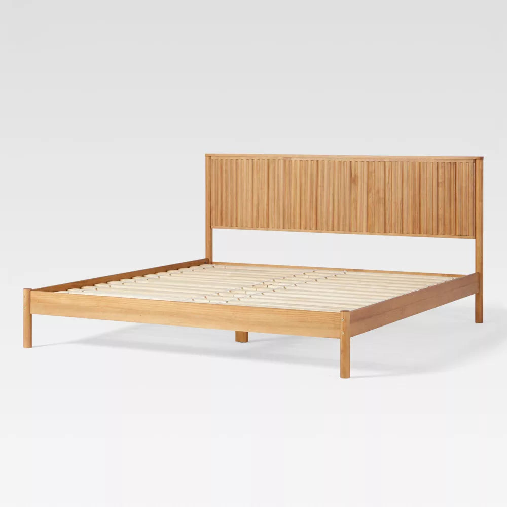 Velin Solid Wood Reeded Headboard Bed | Mamta Handicraft
