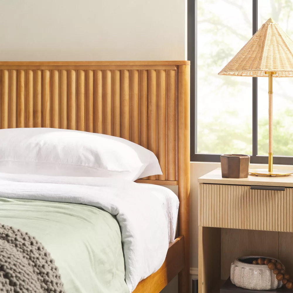 Saracina Home King Reeded Headboard Bed Blonde: Solid Pine, No Box Spring Required, Transitional Style