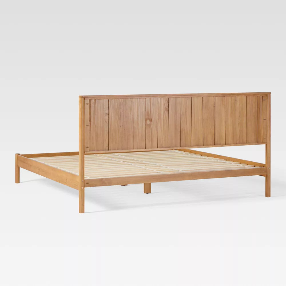 Saracina Home King Reeded Headboard Bed Blonde: Solid Pine, No Box Spring Required, Transitional Style