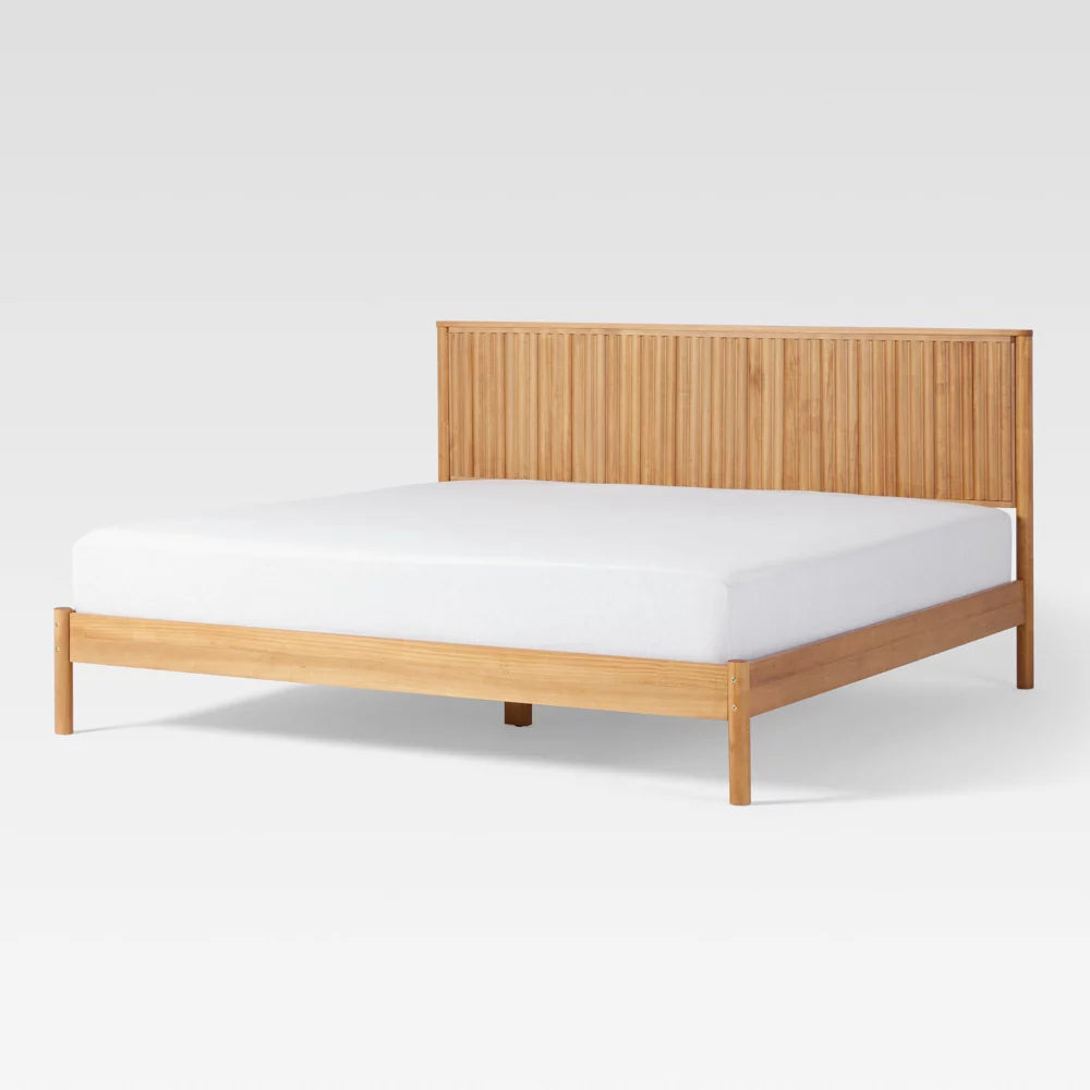 Saracina Home King Reeded Headboard Bed Blonde: Solid Pine, No Box Spring Required, Transitional Style