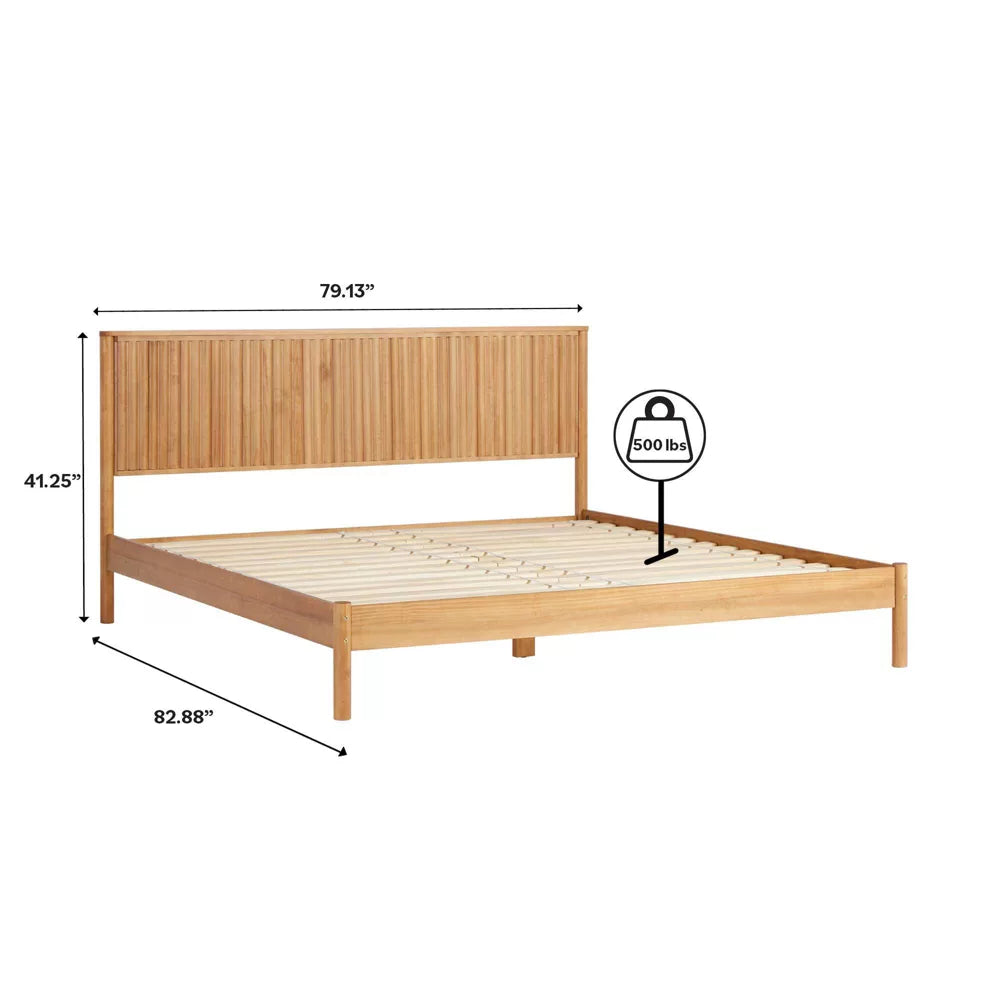 Saracina Home King Reeded Headboard Bed Blonde: Solid Pine, No Box Spring Required, Transitional Style