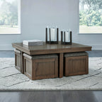 Sheesham Wood Coffee Table with Cushioned Storage Stools – Geraldene
