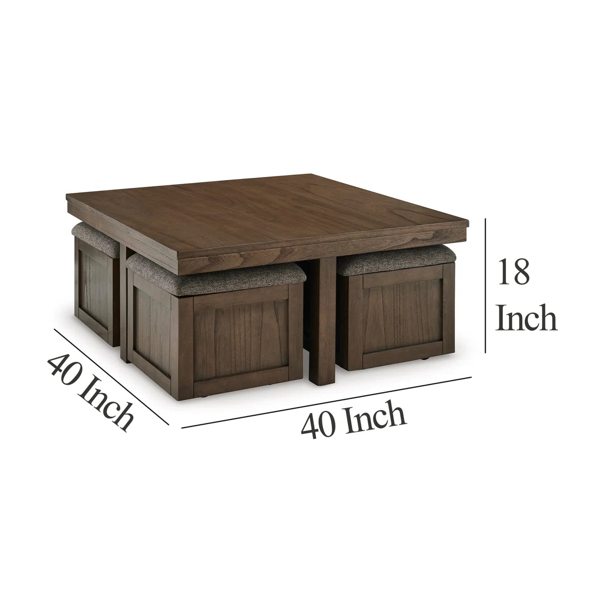 Sheesham Wood Coffee Table with Cushioned Storage Stools – Geraldene