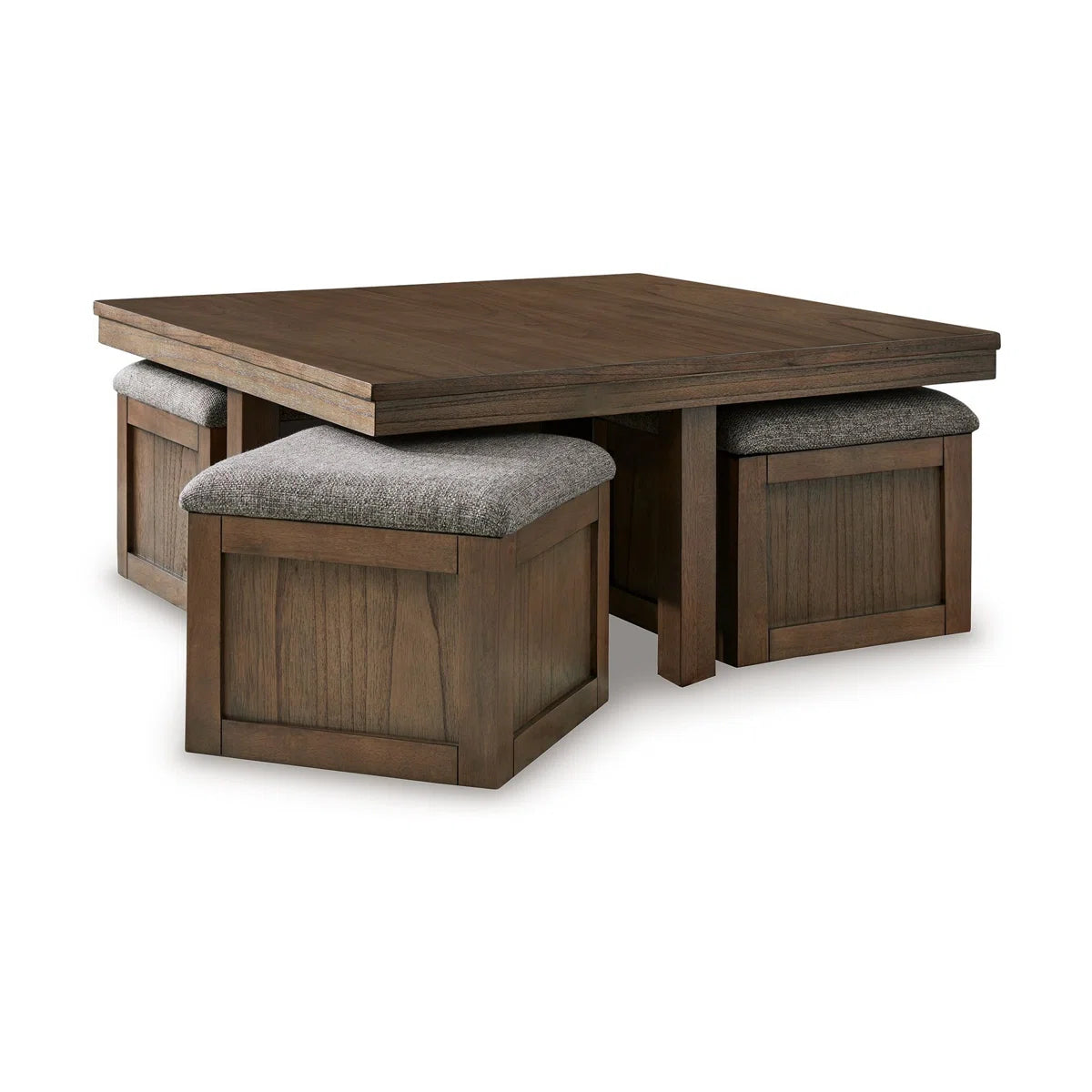 Sheesham Wood Coffee Table with Cushioned Storage Stools – Geraldene
