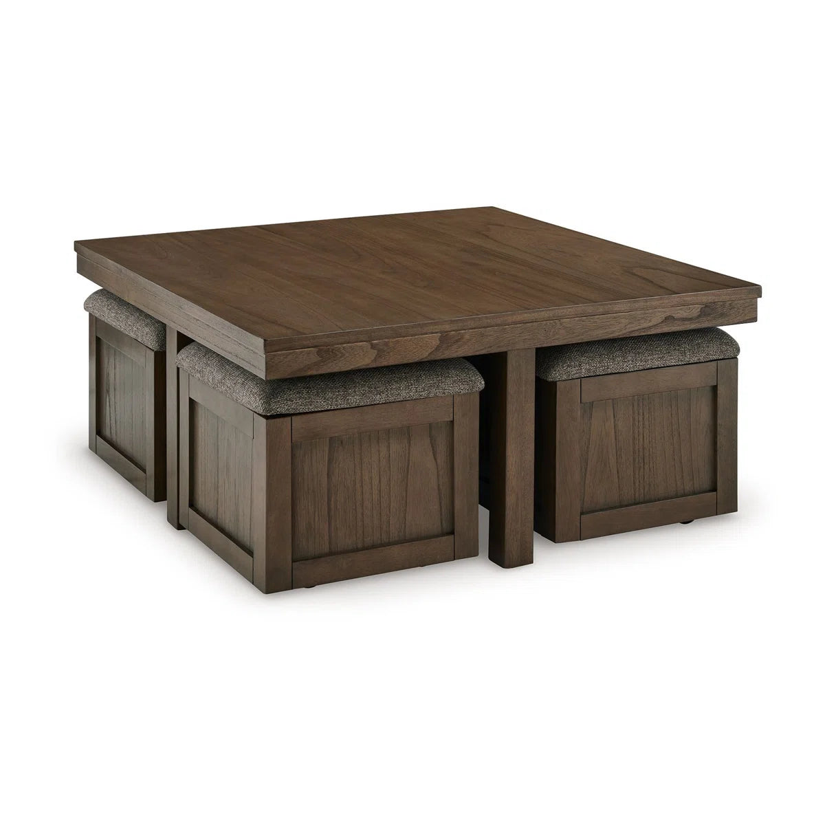 Sheesham Wood Coffee Table with Cushioned Storage Stools – Geraldene