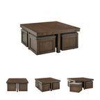 Sheesham Wood Coffee Table with Cushioned Storage Stools – Geraldene