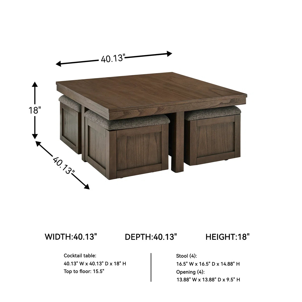 Sheesham Wood Coffee Table with Cushioned Storage Stools – Geraldene