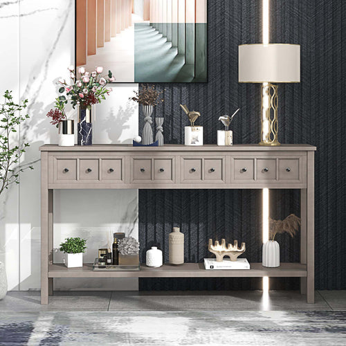 {"alt" => "Himanshu Rustic Entryway Console Table, 60\" Long Sofa Table with two Different Size Drawers and Bottom Shelf for Storage"}