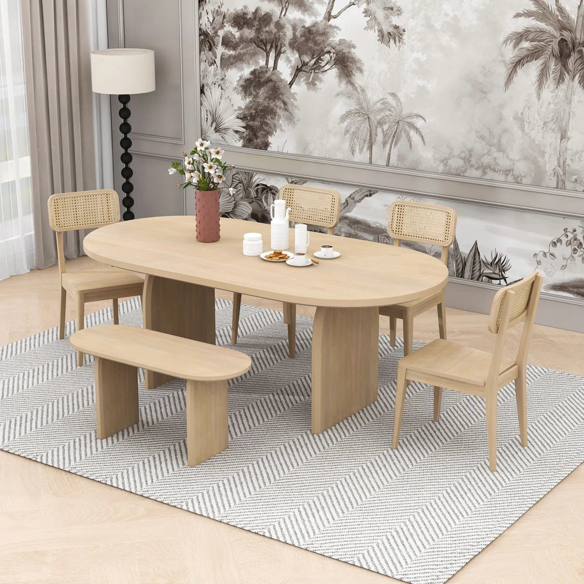 Austin Oval Dining Table Set Lightwood 6 Seater | Mamta Handicraft