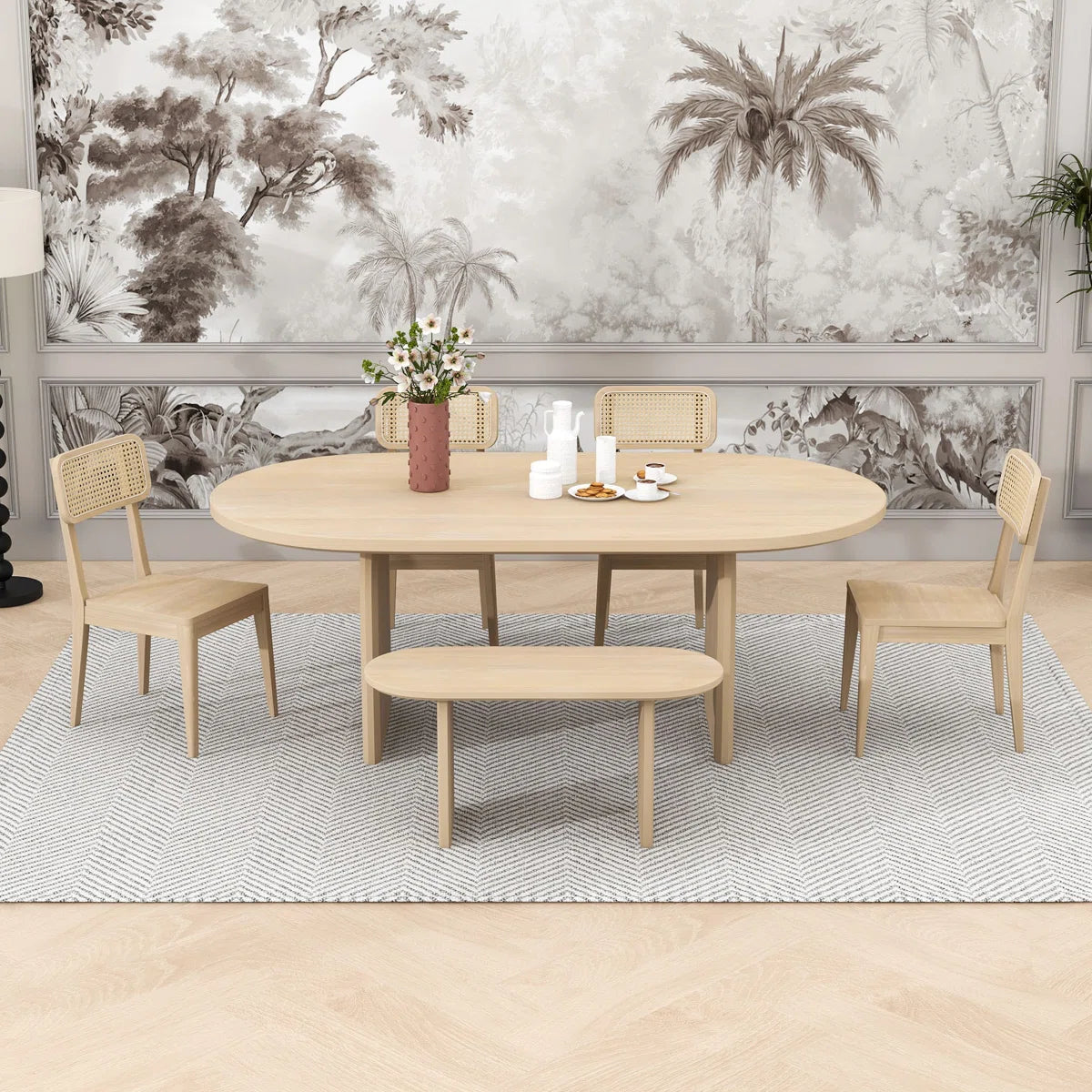 Austin Oval Dining Table Set Top View | Mamta Handicraft
