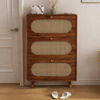 Modern Sheesham Wood Shoe Cabinet with Cane Panels | Mamta Handicraft
