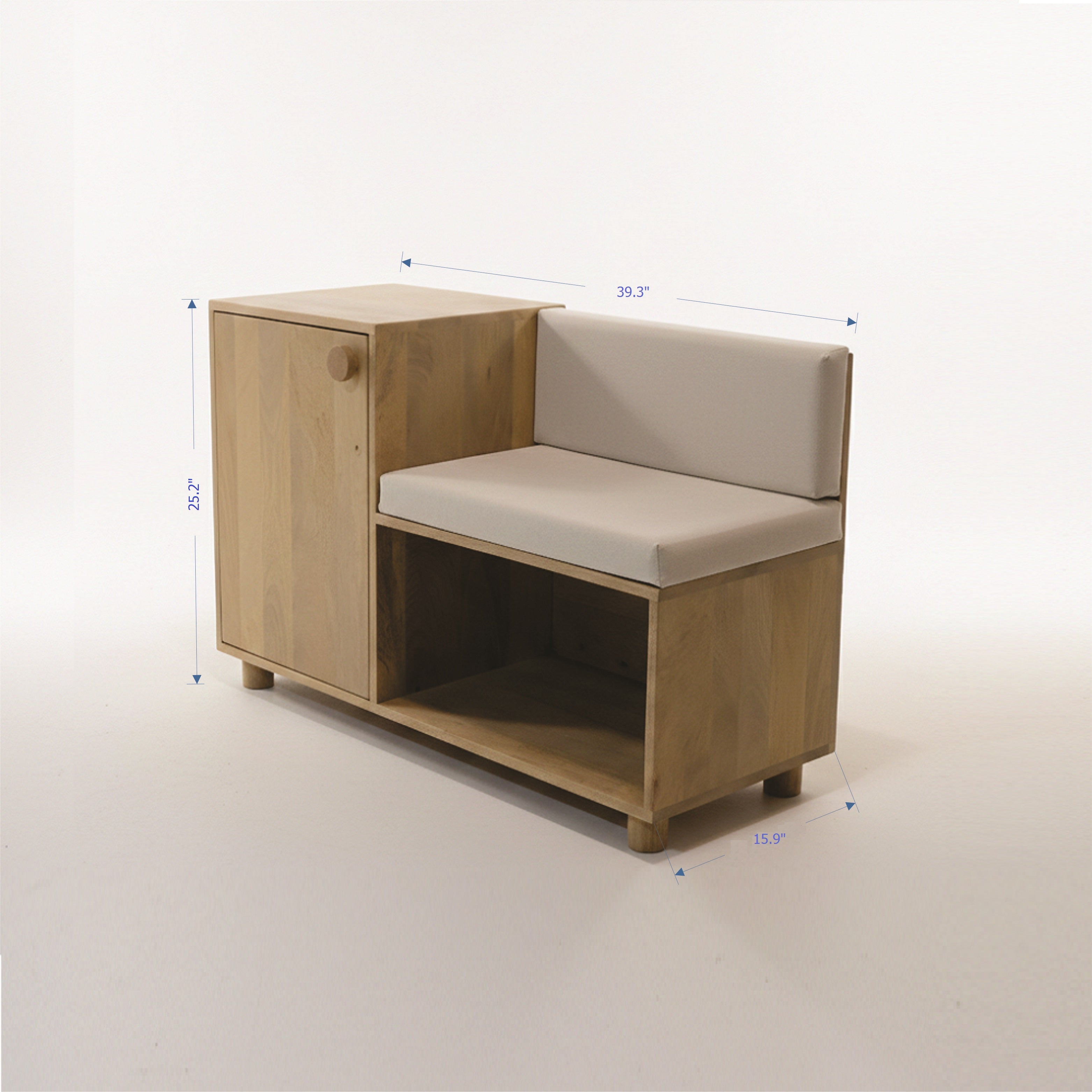 Entryway Wooden Bench with Padded Seat and Side Storage