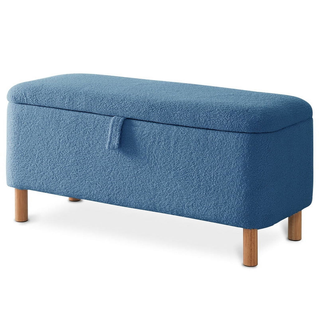 39.5" Boucle Storage Ottoman Bench for Living Room Bedroom Foot Rest End of Bed Wood Leg
