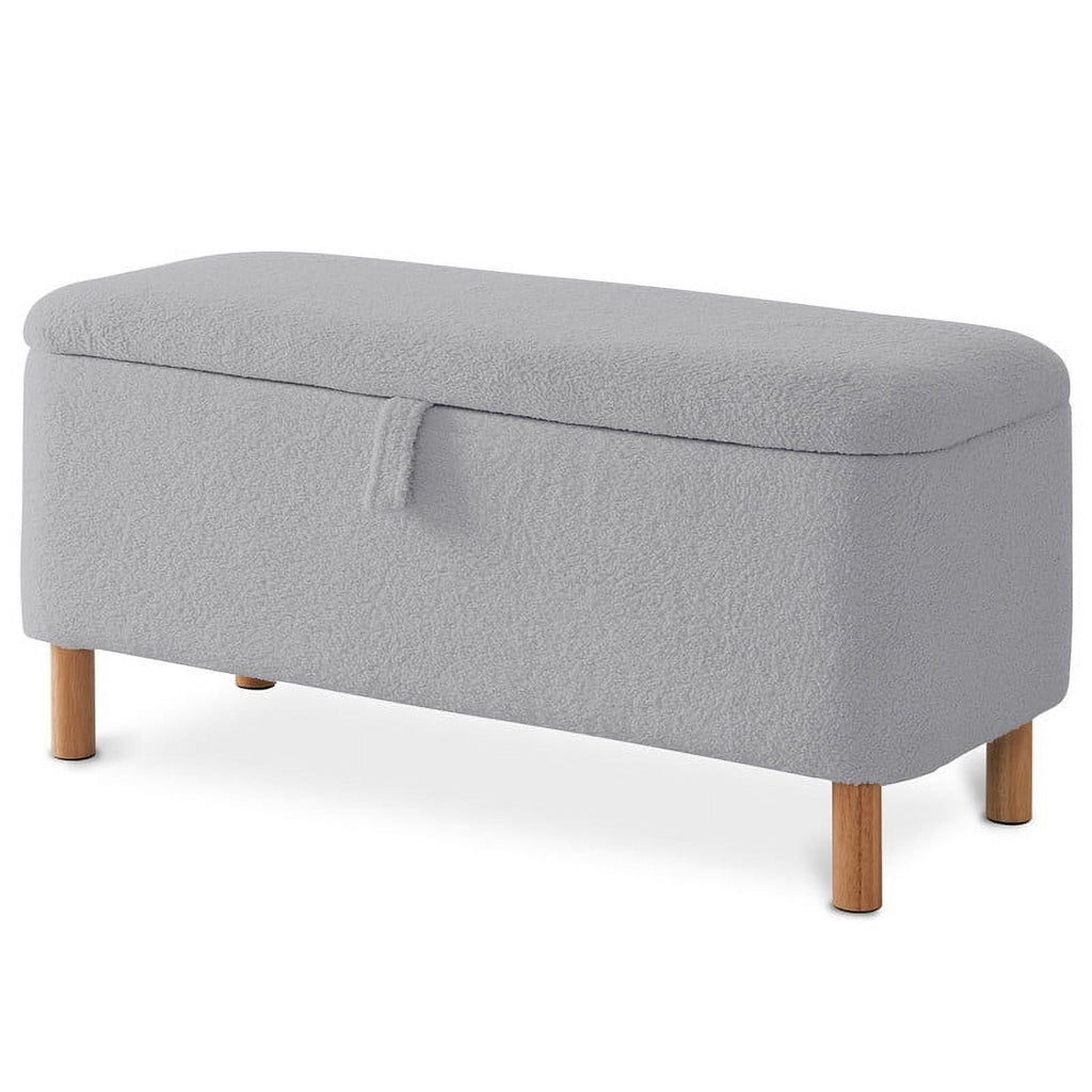 39.5" Boucle Storage Ottoman Bench for Living Room Bedroom Foot Rest End of Bed Wood Leg