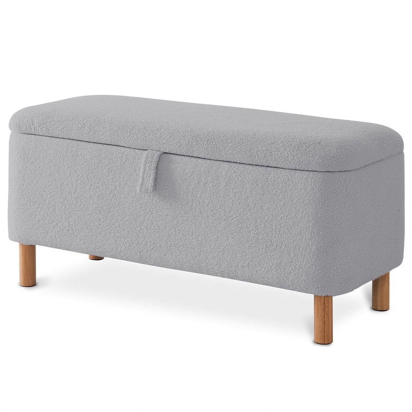 39.5" Boucle Storage Ottoman Bench for Living Room Bedroom Foot Rest End of Bed Wood Leg