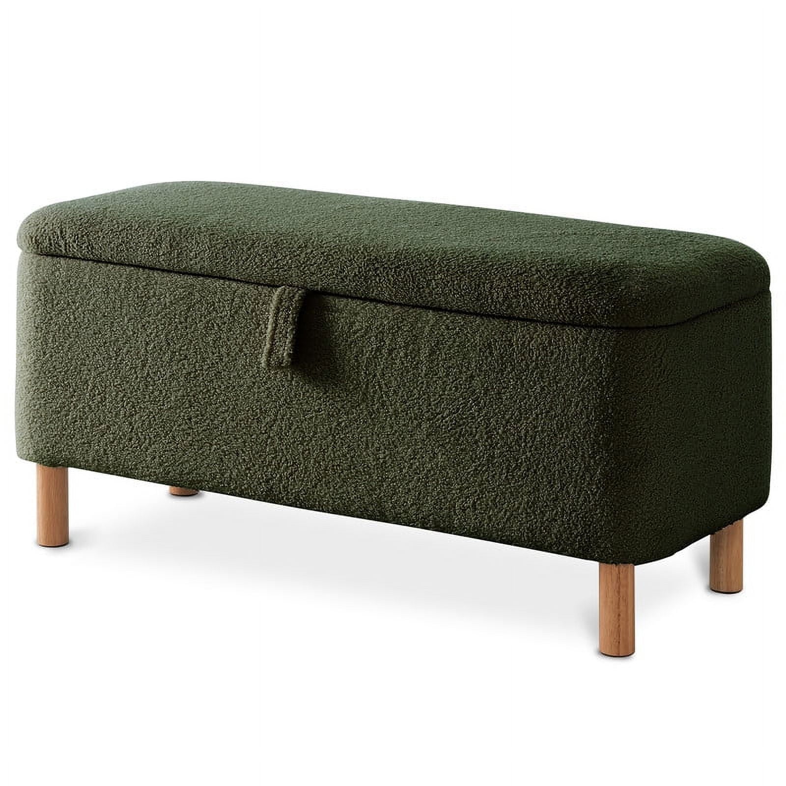 39.5" Boucle Storage Ottoman Bench for Living Room Bedroom Foot Rest End of Bed Wood Leg