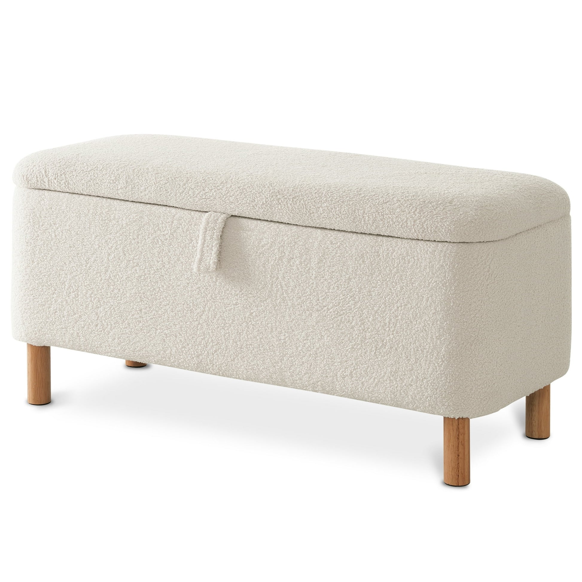 39.5" Boucle Storage Ottoman Bench for Living Room Bedroom Foot Rest End of Bed Wood Leg