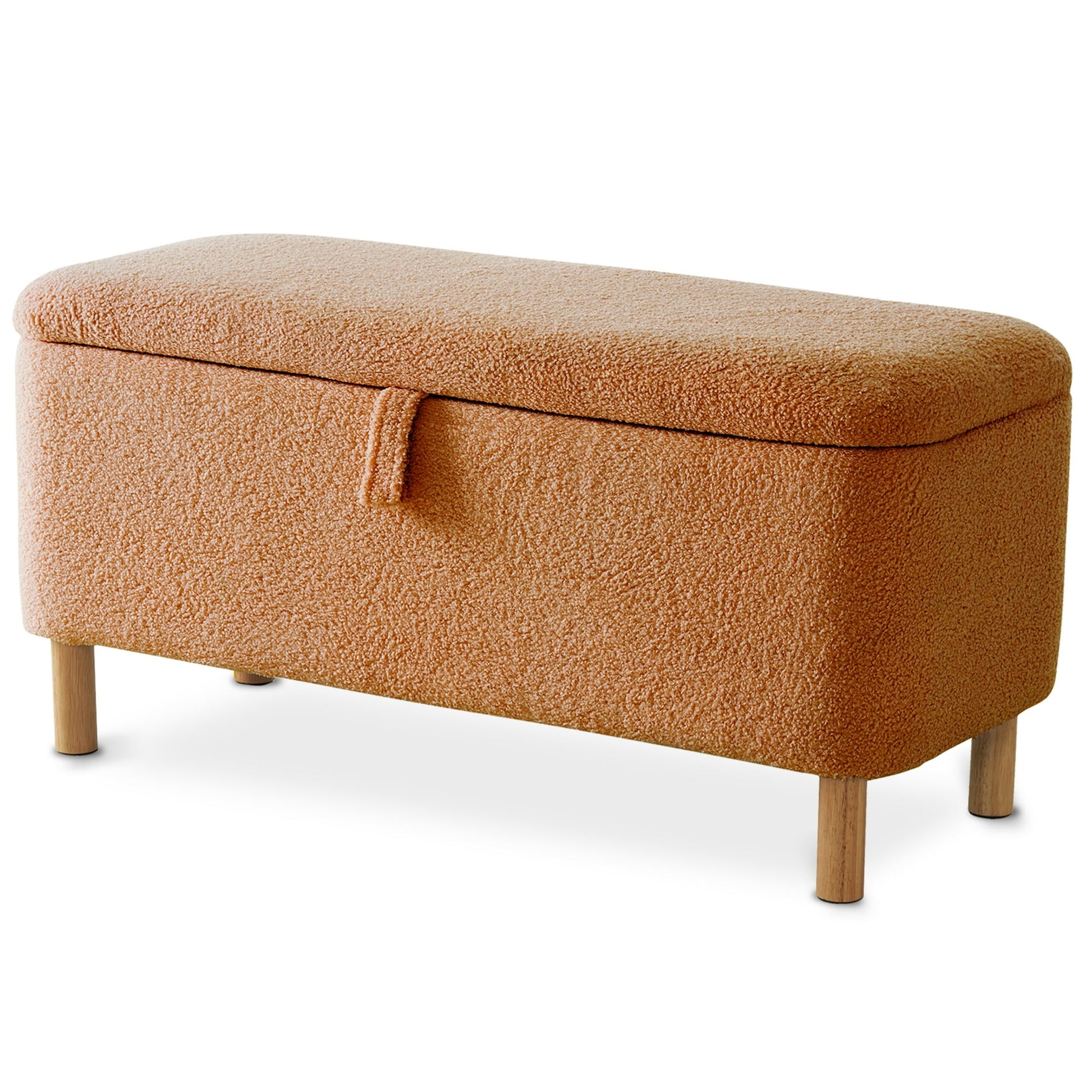 39.5" Boucle Storage Ottoman Bench for Living Room Bedroom Foot Rest End of Bed Wood Leg