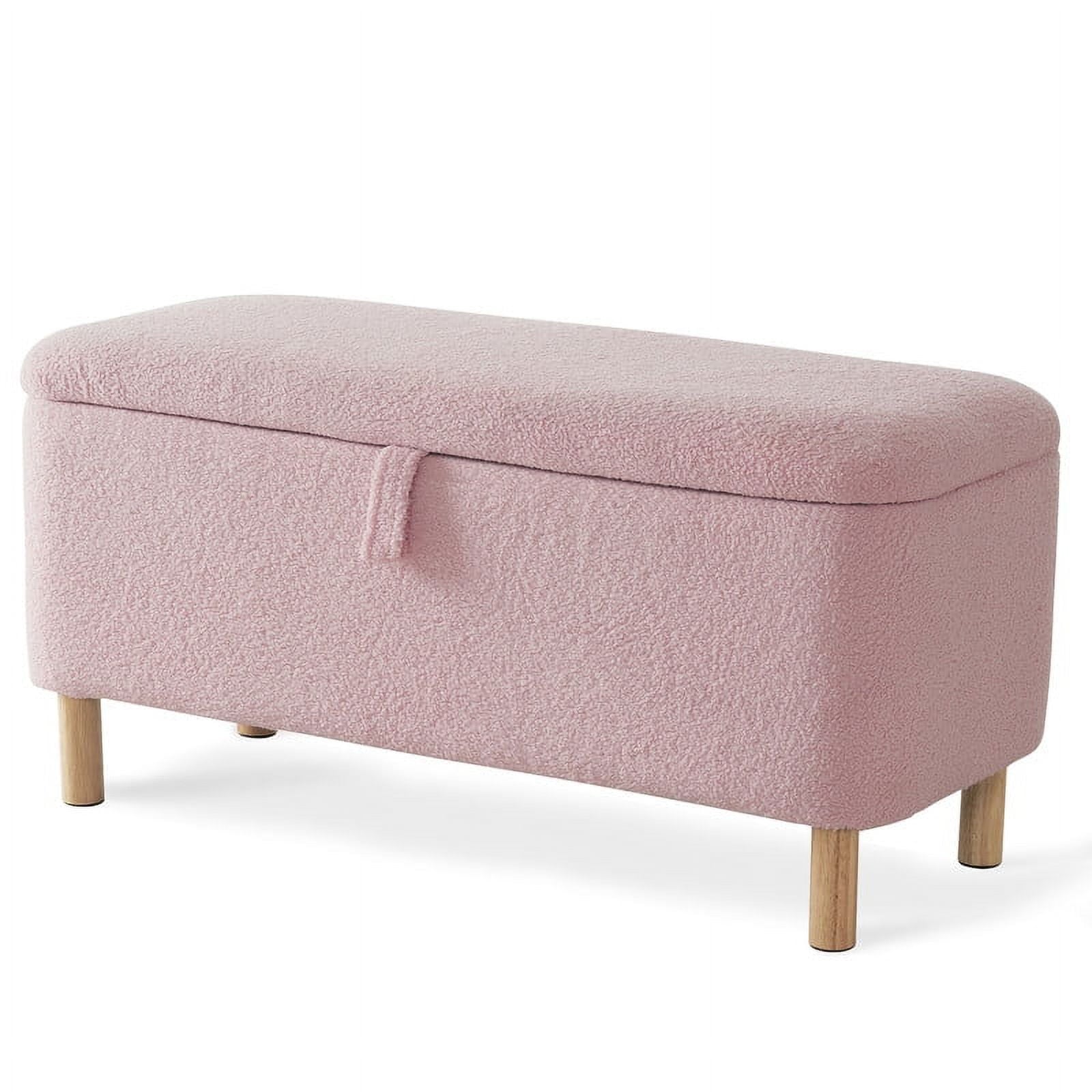 39.5" Boucle Storage Ottoman Bench for Living Room Bedroom Foot Rest End of Bed Wood Leg