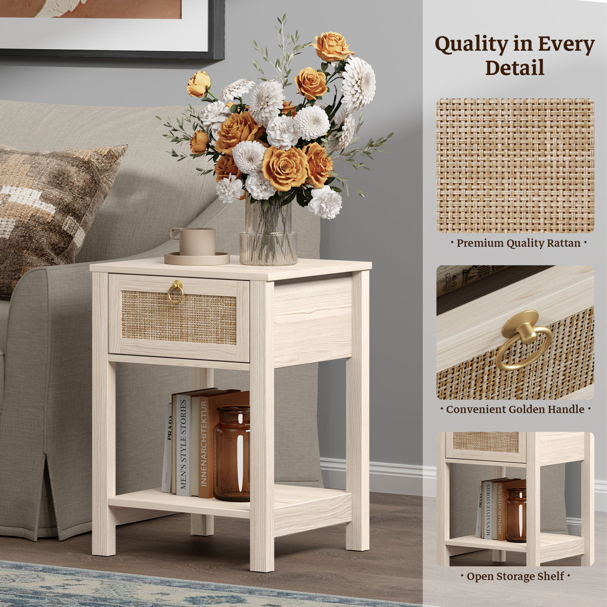 Pomodoro 23.6'' Tall 1 - Drawer Nightstand (Set of 2)