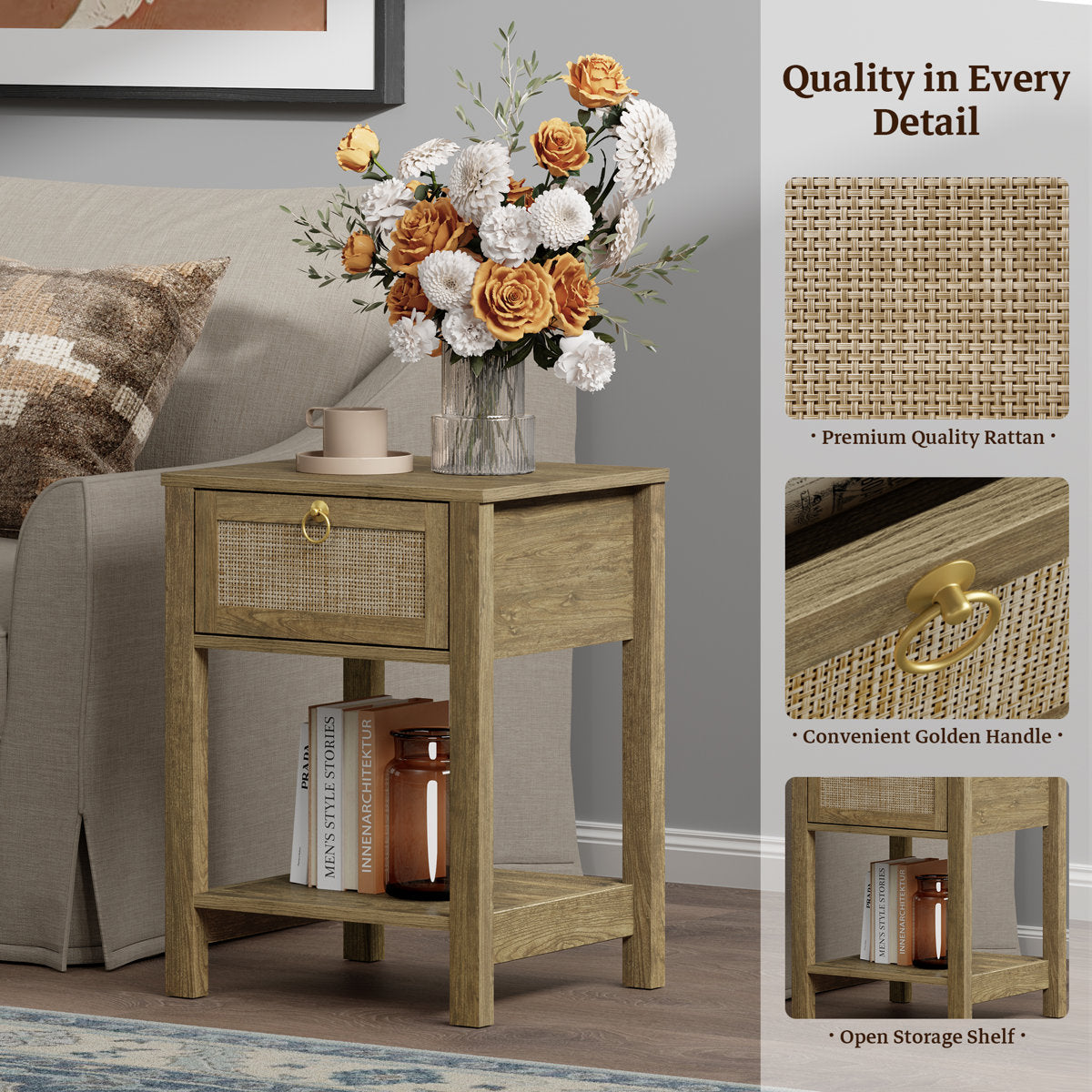 Pomodoro 23.6'' Tall 1 - Drawer Nightstand (Set of 2)