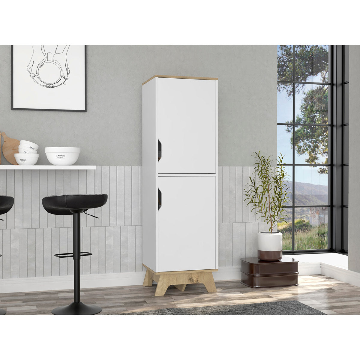 Rutherford 2-Door Pantry Cabinet Light Solidwood And White