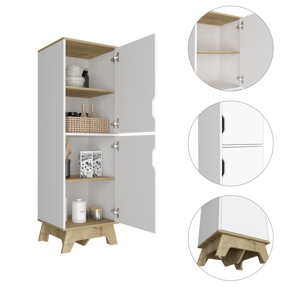 Rutherford 2-Door Pantry Cabinet Light Solidwood And White