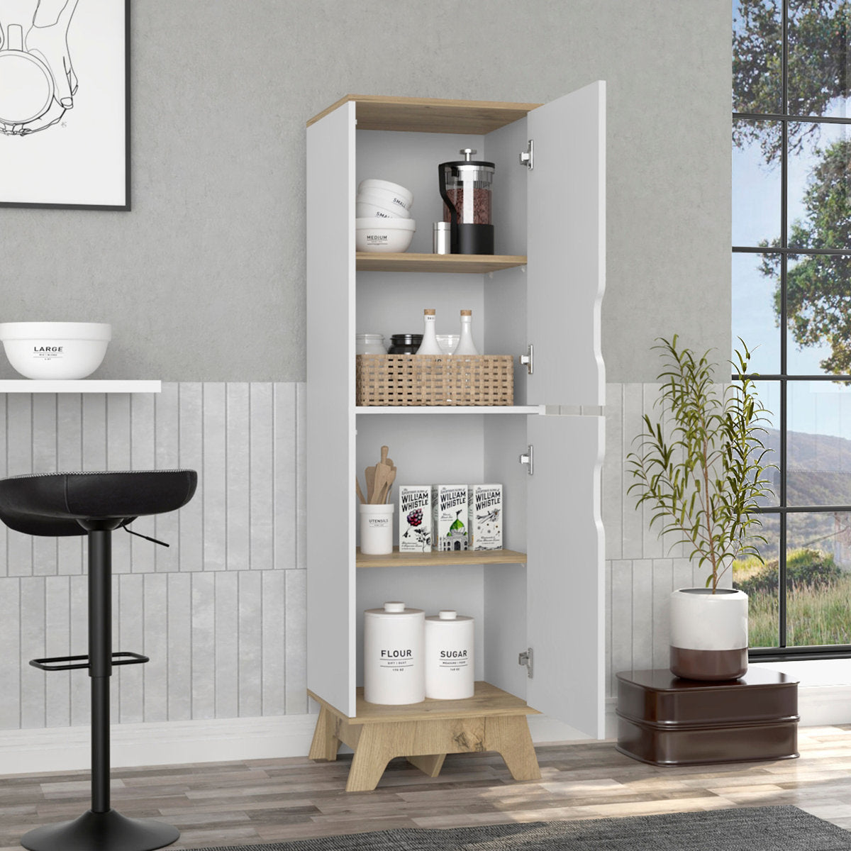 Rutherford 2-Door Pantry Cabinet Light Solidwood And White