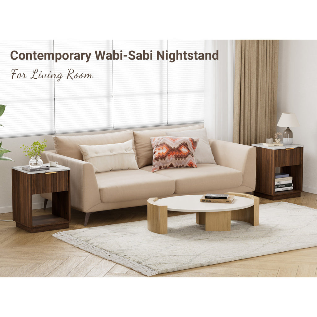 Schaitman 18''W 1-Drawer Nightstand with Open Cubby, Wood Nightstand with Built-In Outlets (Set of 2)