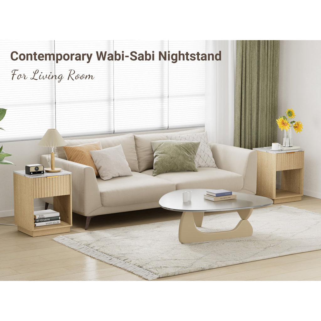 Schaitman 18''W 1-Drawer Nightstand with Open Cubby, Wood Nightstand with Built-In Outlets (Set of 2)