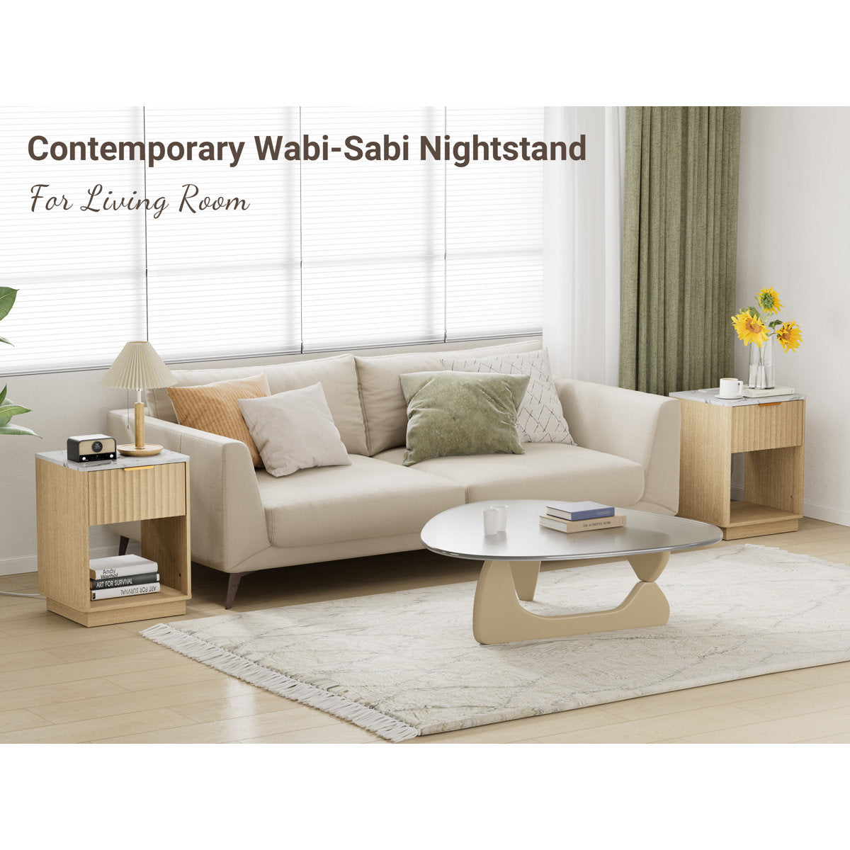 Schaitman 18''W 1-Drawer Nightstand with Open Cubby, Wood Nightstand with Built-In Outlets (Set of 2)
