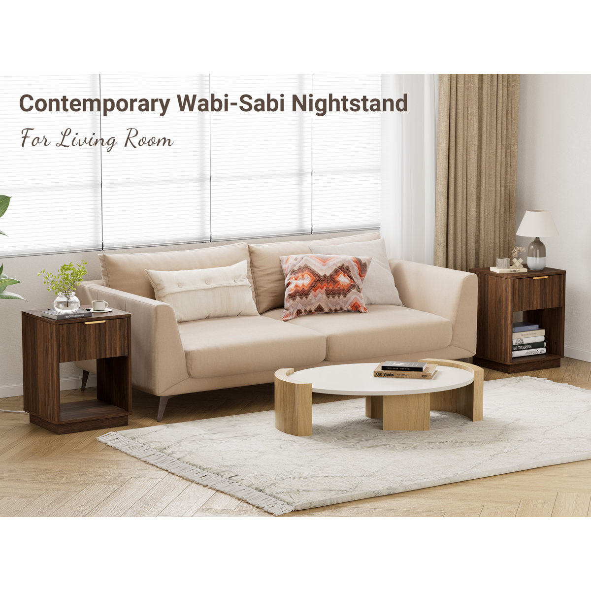 Schaitman 18''W 1-Drawer Nightstand with Open Cubby, Wood Nightstand with Built-In Outlets (Set of 2)