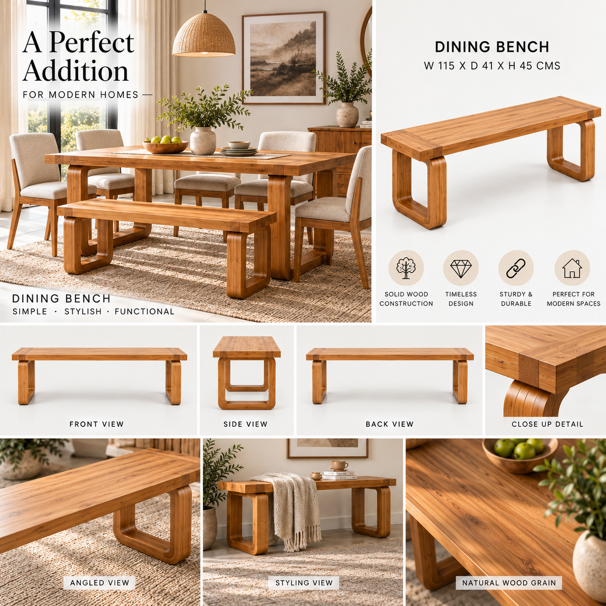 Spain Teak Wood Dining Bench