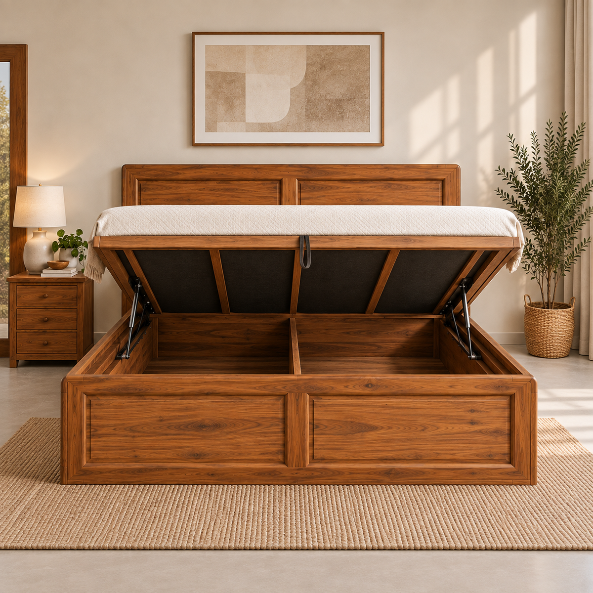 Spain Teak Wood With Hydraulic Storage Bed
