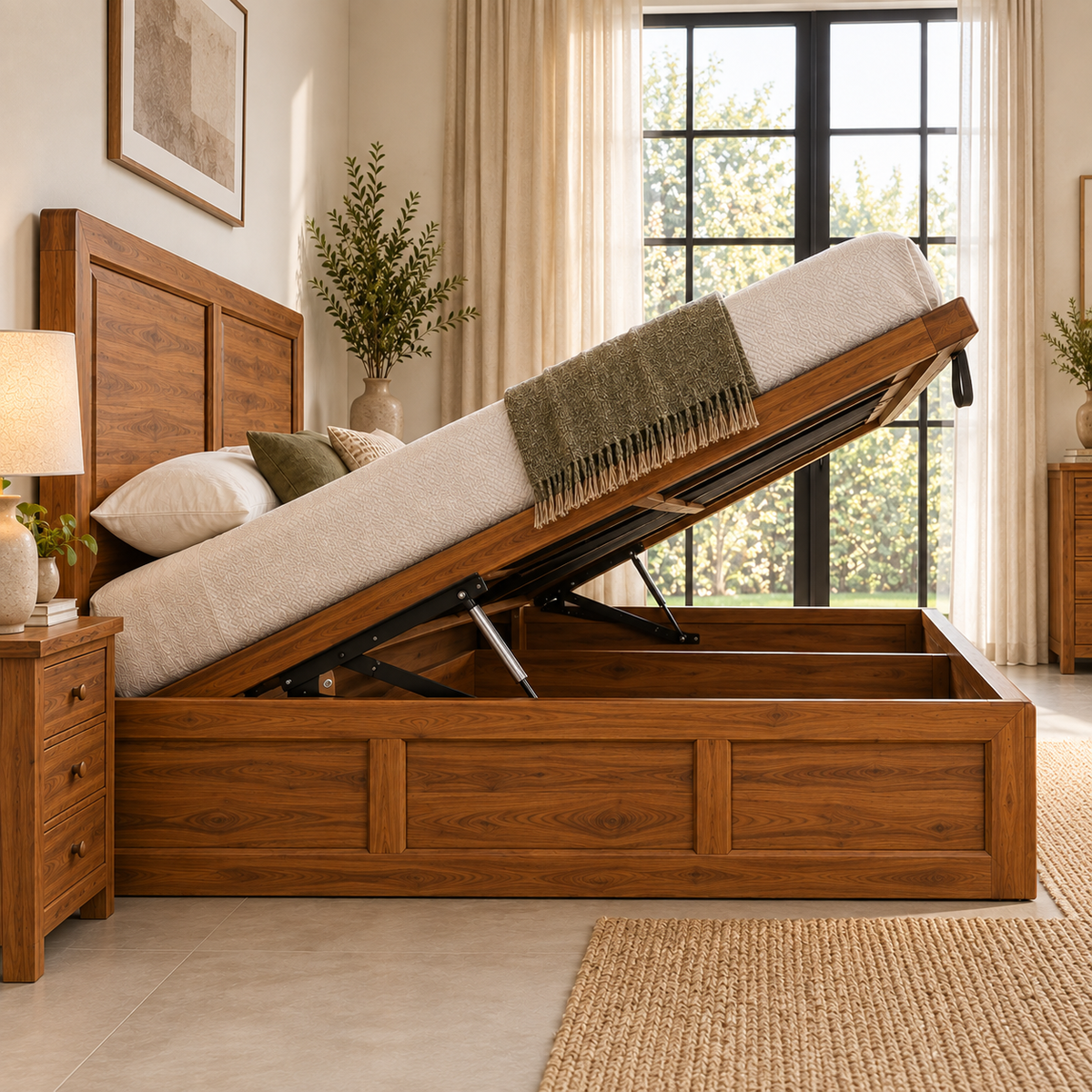 Spain Teak Wood With Hydraulic Storage Bed