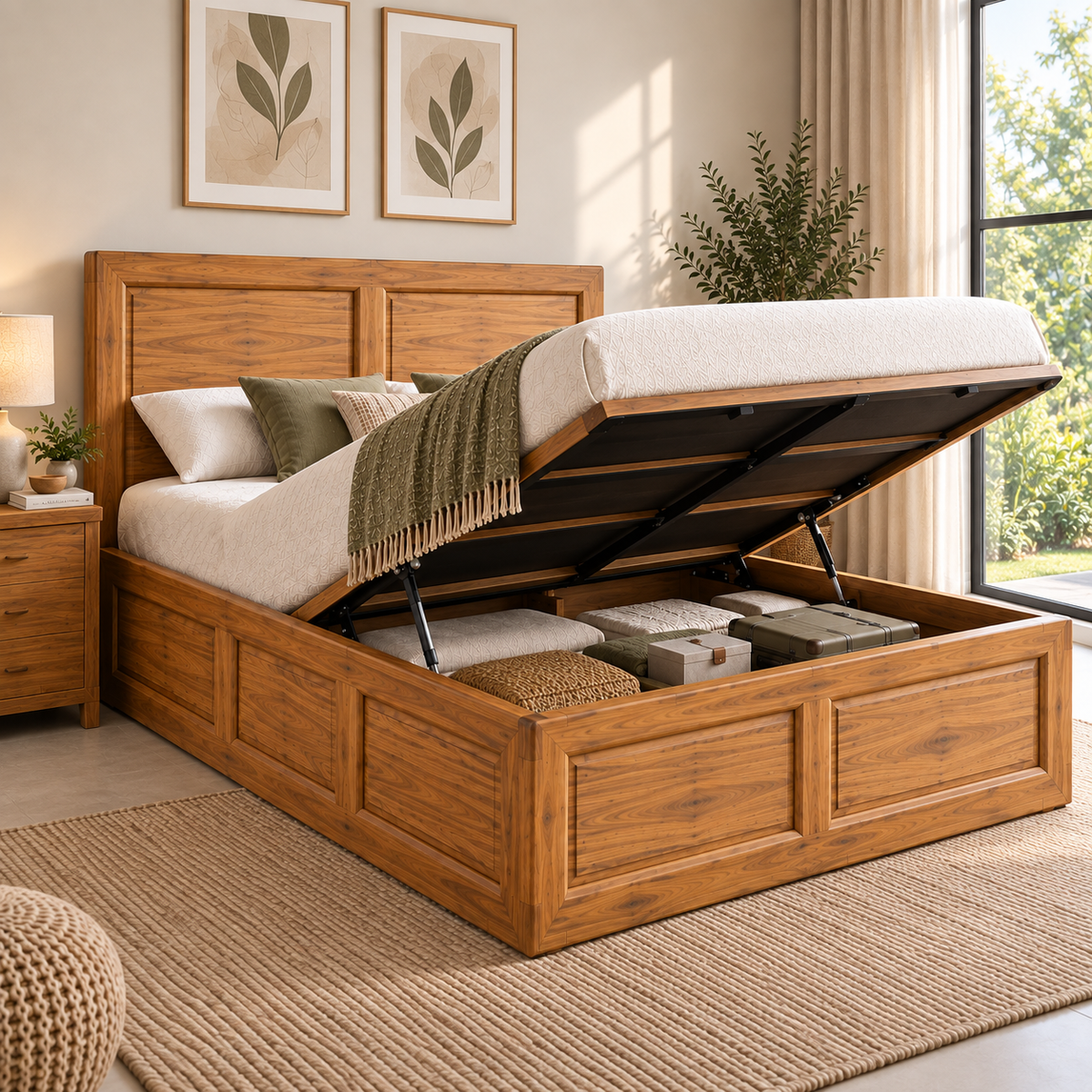 Spain Teak Wood With Hydraulic Storage Bed