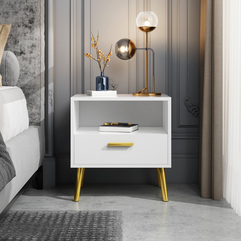 Modern Nightstand with Golden Legs and Storage | Mamta Handicraft